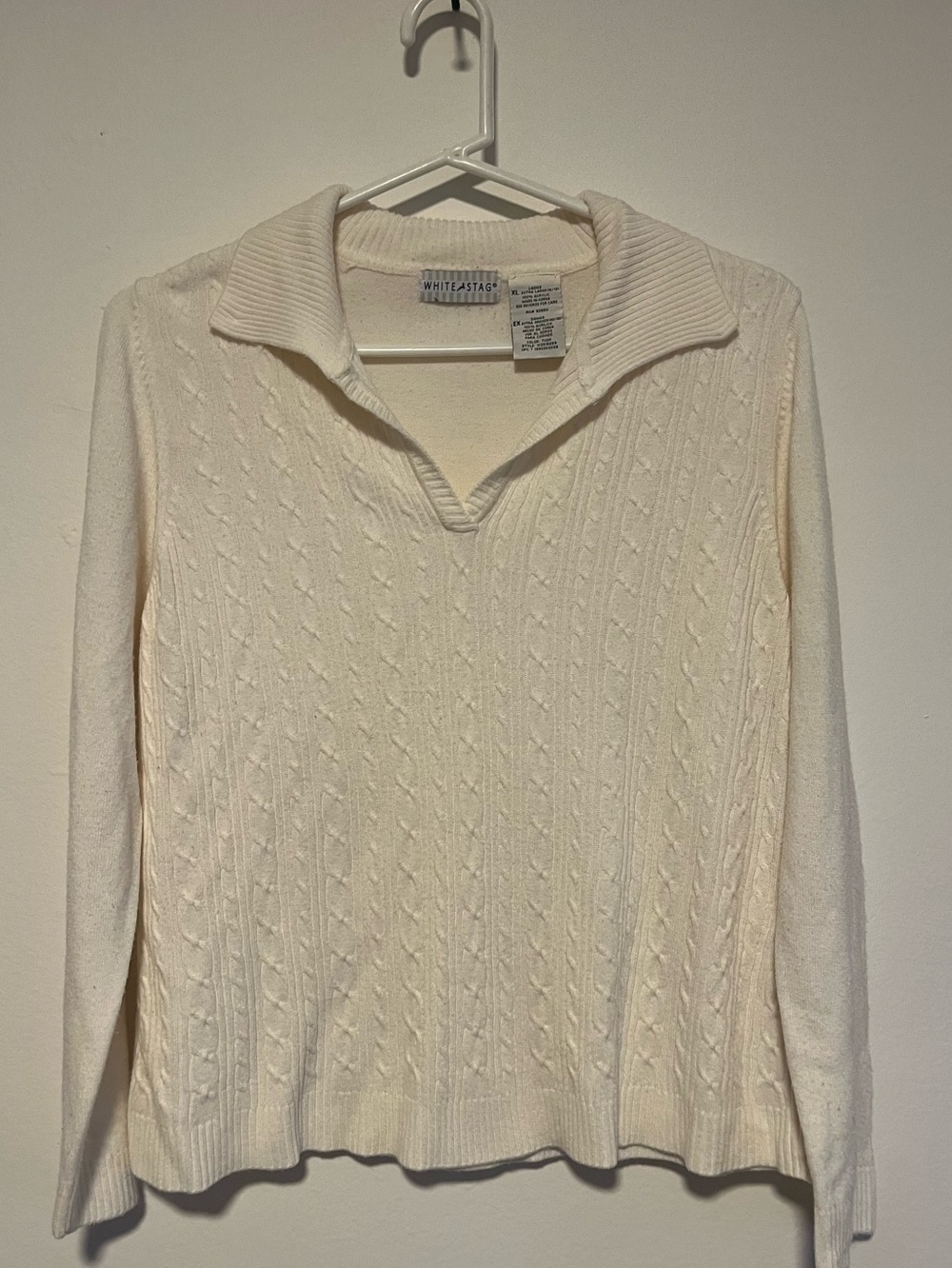 White Stag Cream Cable V‑Neck Collared Sweater